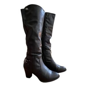 Cliffs White Mountain Slouchy Knee High Boots Black Vegan Leather Buckle 6.5